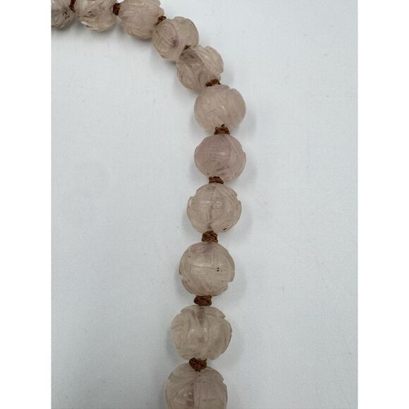 Vintage Antique Carved Rose Quartz Gold Tone Ornate Filigree Collar Necklace 14” - Picture 6 of 14